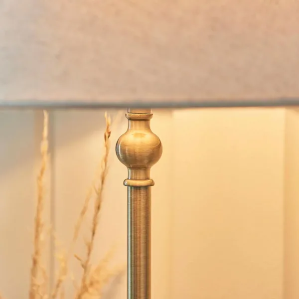 Antique Brass Table Lamp With Natural Linen Shade