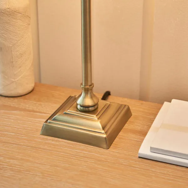 Antique Brass Table Lamp With Natural Linen Shade
