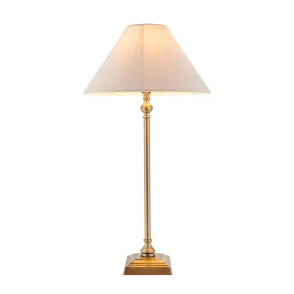 Antique Brass Table Lamp With Natural Linen Shade