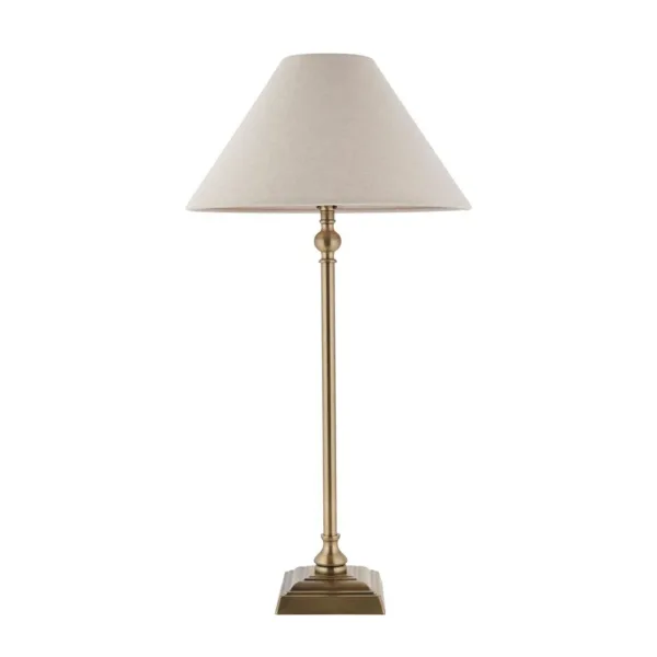 Antique Brass Table Lamp With Natural Linen Shade
