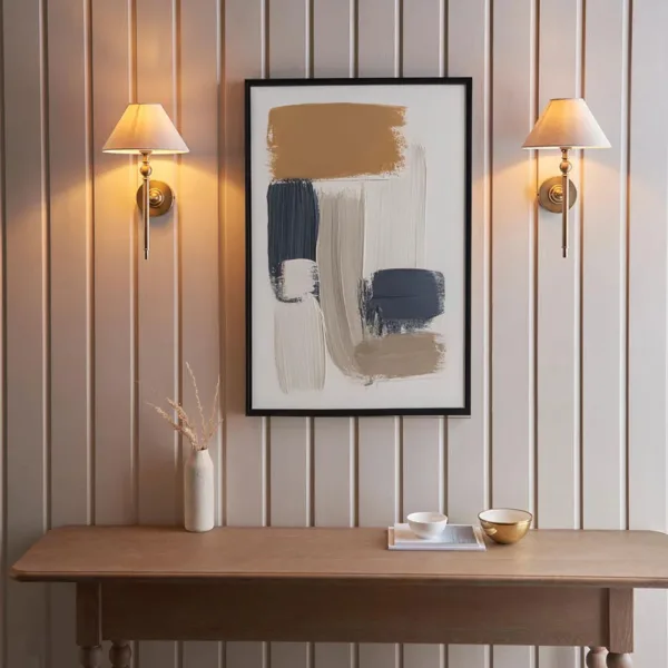 Antique Brass Wall Light With Natural Linen Shade