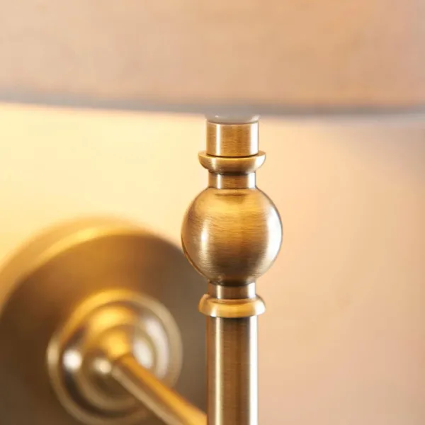Antique Brass Wall Light With Natural Linen Shade