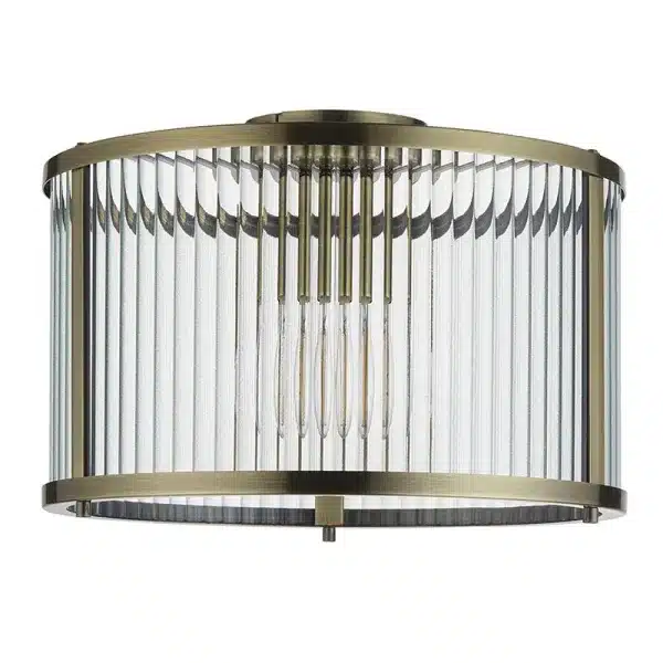 Antique brass flush ceiling pendant light non lit plain background