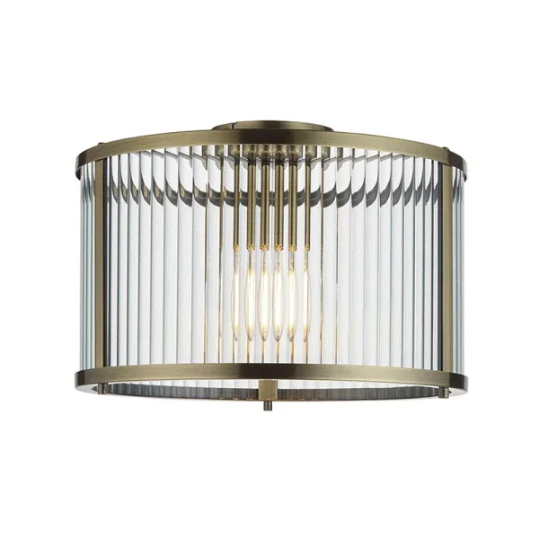 Antique brass flush ceiling pendant light white background