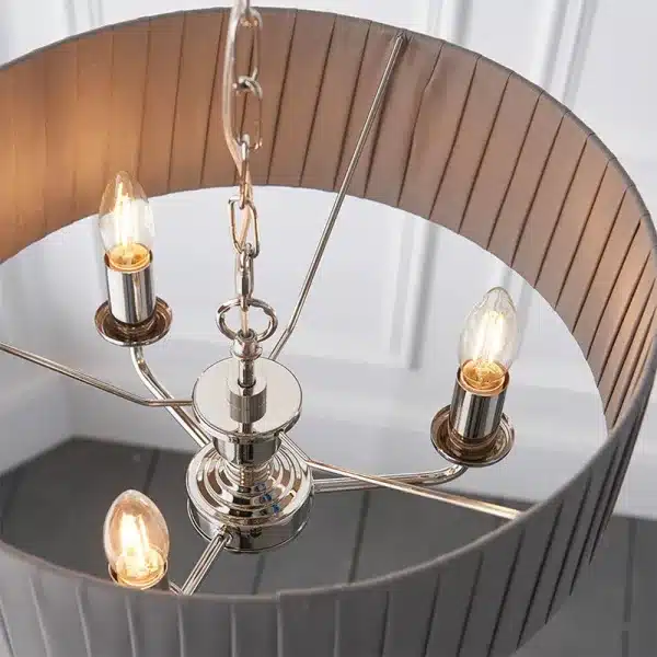 Bright nickel multi arm pendant light bulb holder design
