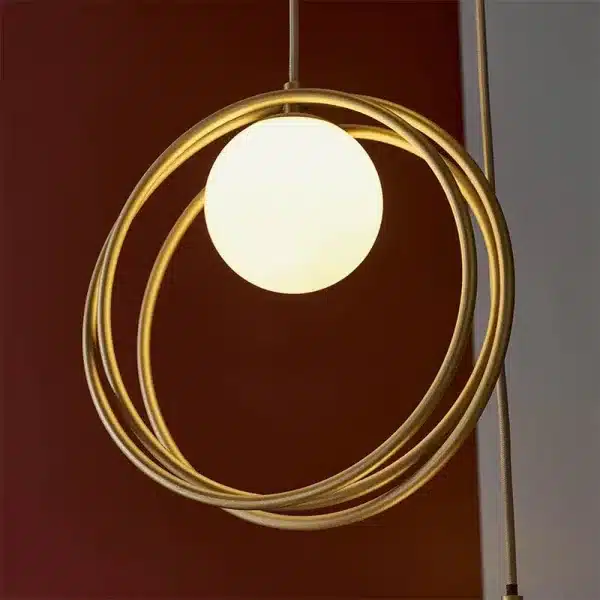 Brushed gold pendant light opal glass shade view
