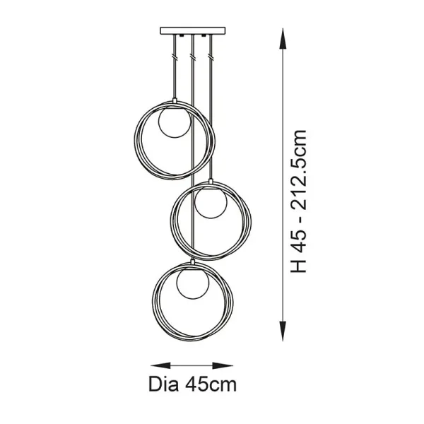 Dimensions of brushed gold pendant light with opal glass shades