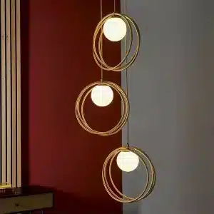 Brushed gold pendant light with opal glass shades product view