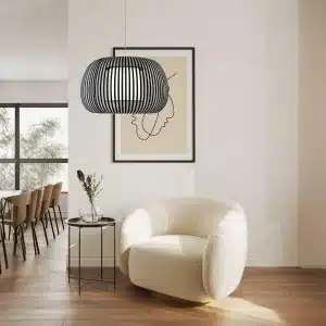Dark Grey Fabric Shade Pendant Light 60CM