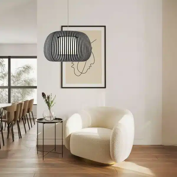 Dark Grey Fabric Shade Pendant Light 60CM