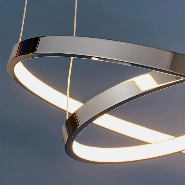 Polished chrome twin hoop LED pendant light design details