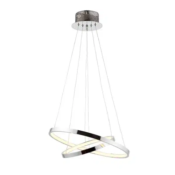 Polished chrome twin hoop LED pendant light height adjustable