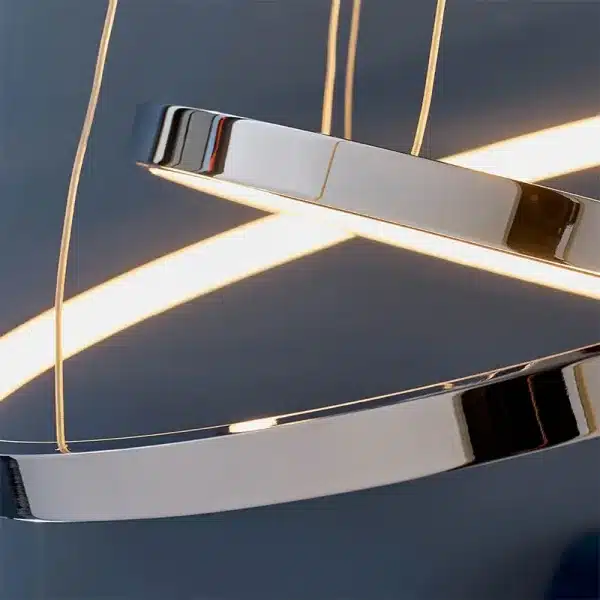 Polished chrome twin hoop LED pendant light integrated LED strip view