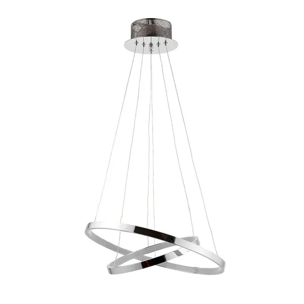 Polished chrome twin hoop LED pendant light non lit complete view