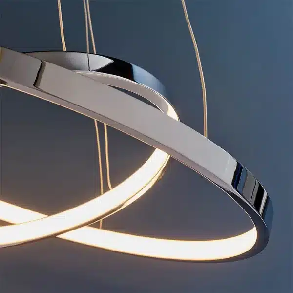 Polished chrome twin hoop LED pendant light side view