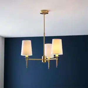 Satin brass pendant light with white fabric shades product view