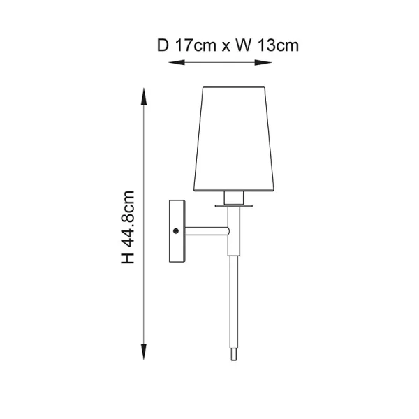 Dimensions of satin brass wall light with vintage white shade