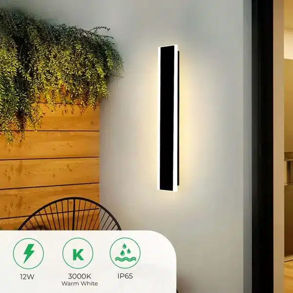 12W outdoor acrylic black wall light IP65 rated with product features