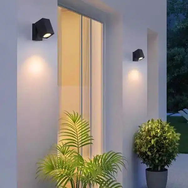 Adjustable outdoor wall light in anthracite grey finish exterior display
