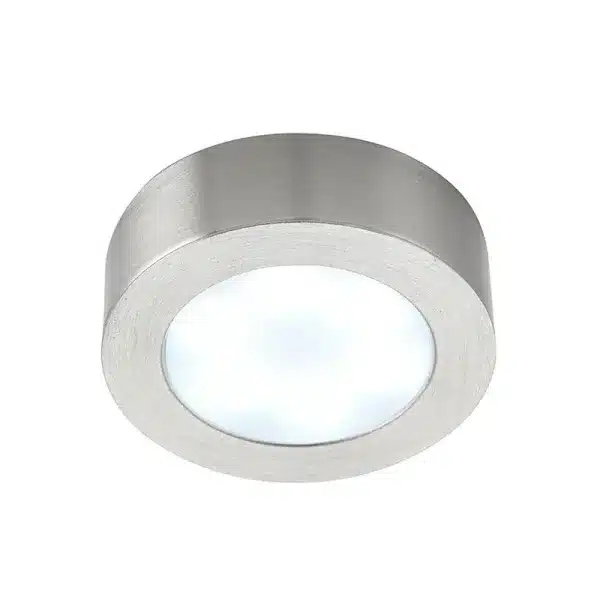 LED round satin nickel under cabinet light cool white