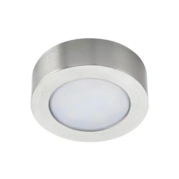 LED round satin nickel under cabinet light unlit