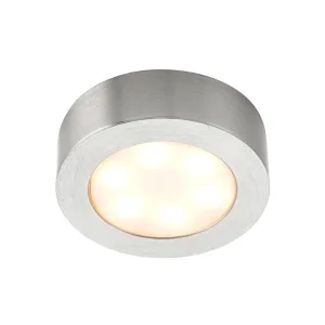 LED round satin nickel under cabinet light warm white
