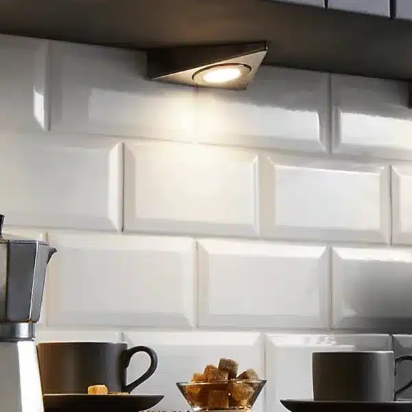 LED triangular matt black under cabinet light in kitchen