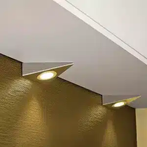 LED triangular satin nickel under cabinet light in kitchen