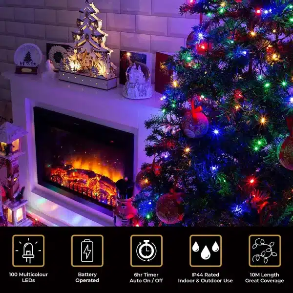 100 LED Multicolour Battery Christmas Lights Features