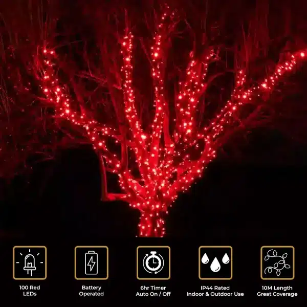 100 LED Red Battery Christmas Lights Features