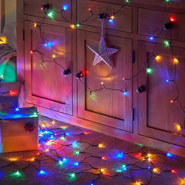 200 LED battery operated Christmas lights multicolour with twinkle effect indoor display