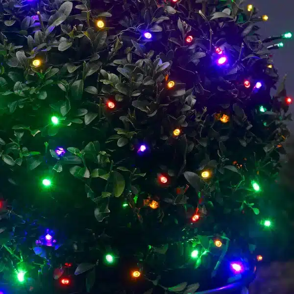 200 LED battery operated Christmas lights multicolour with twinkle effect outdoor tree display