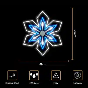 2D Blue snowflake LED Christmas decoration with chasing effect size and features