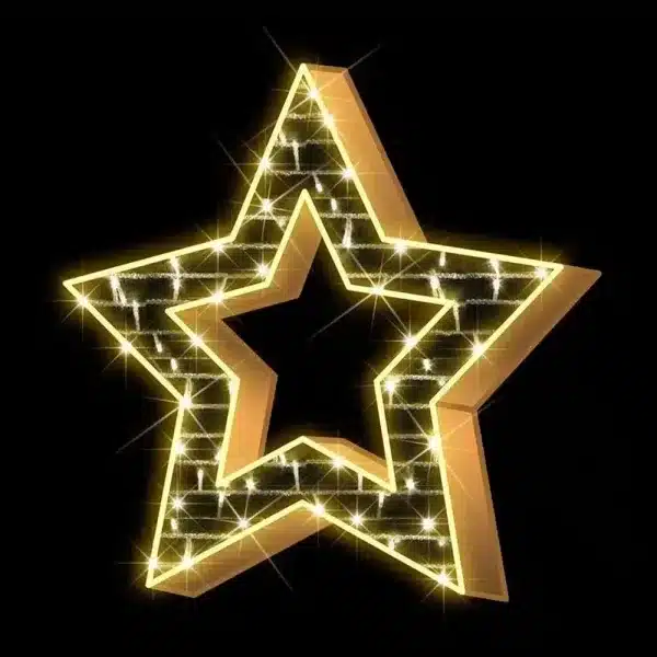 2D golden Christmas star decoration for outdoor use