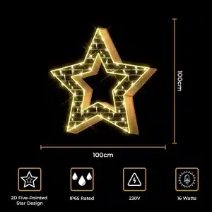 2D golden Christmas star decoration size and features