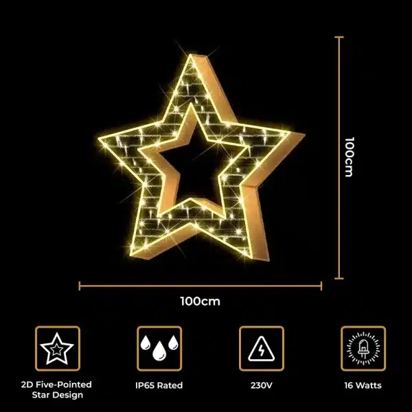 2D golden Christmas star decoration size and features