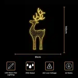 2D LED reindeer Christmas decoration 140cm tall size and features