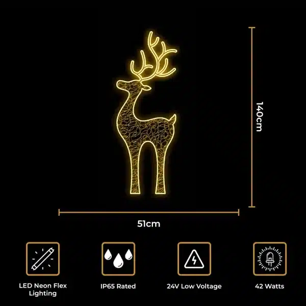 2D LED reindeer Christmas decoration 140cm tall size and features