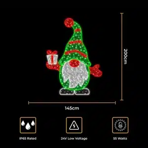 2D Santa gnome with gift Christmas decoration size and features