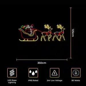 2D Santa sleight with reindeers Christmas decoration size and features