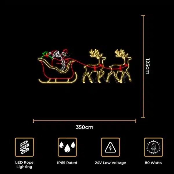 2D Santa sleight with reindeers Christmas decoration size and features