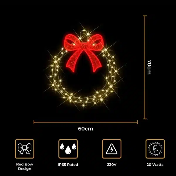 Christmas wreath with red bow 2D decoration size and features