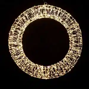 Gold frame pre-lit Christmas wreath 90cm diameter with 6000 warm white mini LEDs