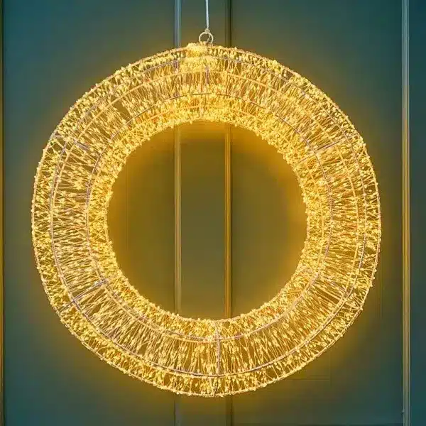 Gold frame pre-lit Christmas wreath 120cm with 9000 LEDs outdoor display