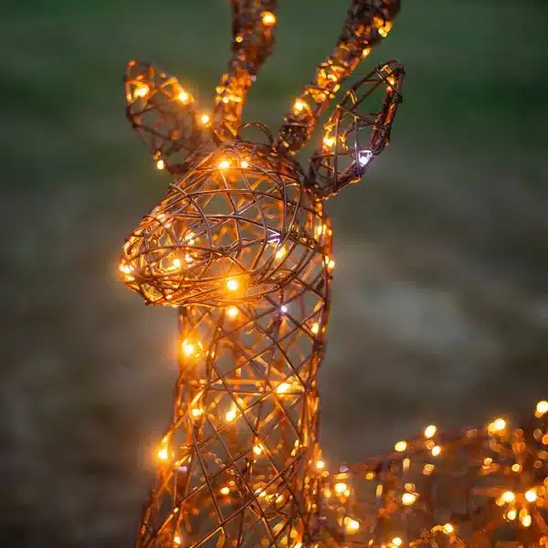 LED Christmas wicker reindeer with timer function close up
