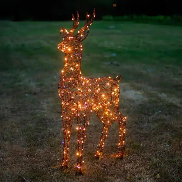 LED Christmas wicker reindeer with timer function side view