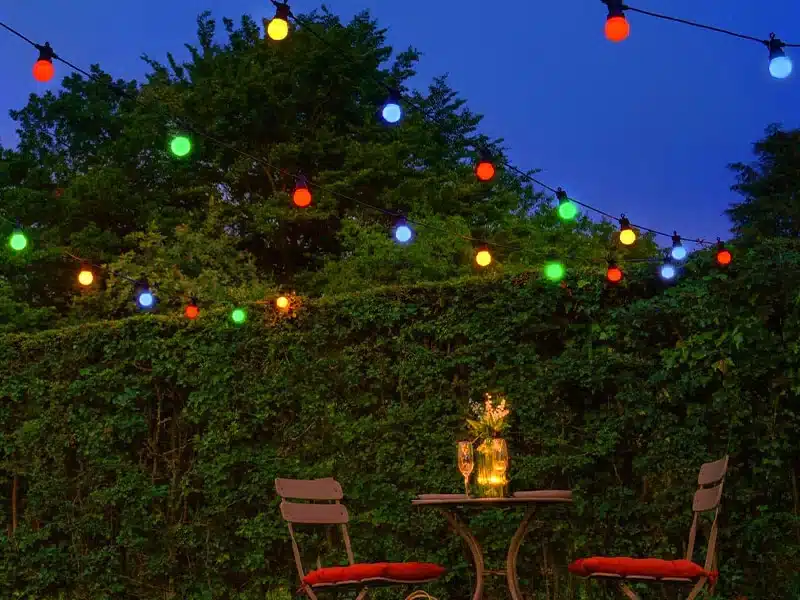 20 LED multi colour festoon lights ideal for gardens, patios, balconies and pergolas