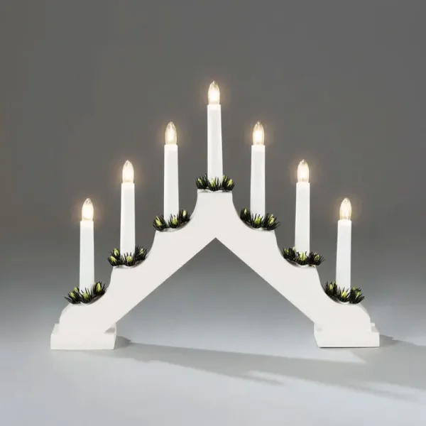7 lights white wooden candlestick decoration for table tops and windowsills