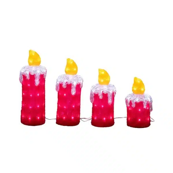 Four Christmas candles outdoor decoration set made from acrylic with ice white lighting