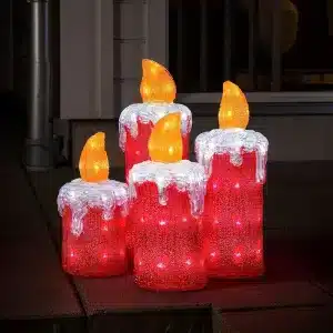 Four Christmas candles outdoor decoration set made from acrylic with 144 ice white LED lights